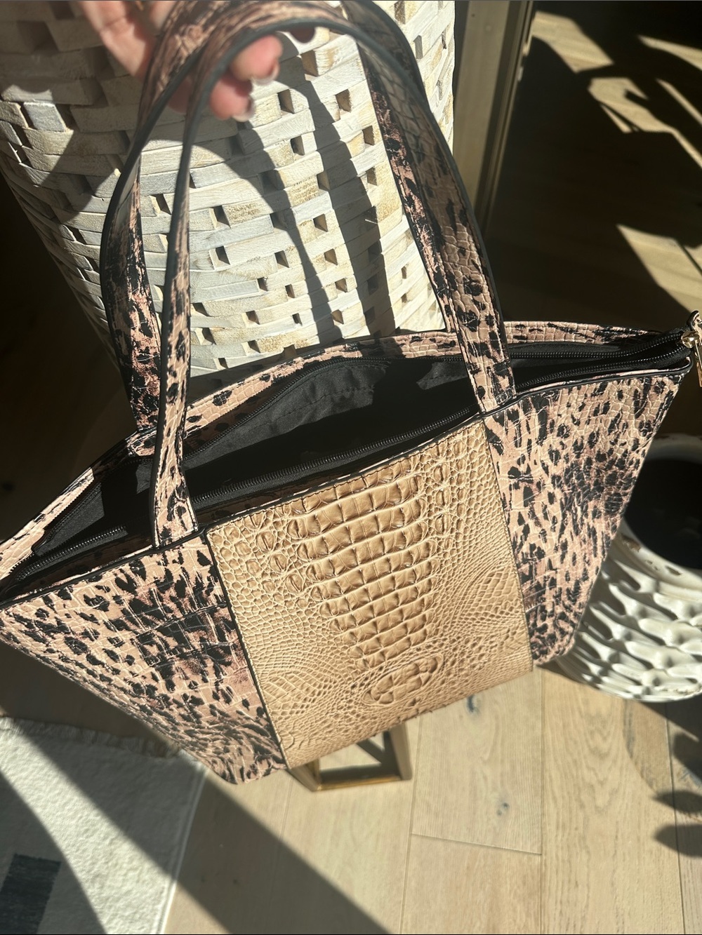 Leopard-Panel Croc-Embossed Tote in Blush/Tan - Picture 6 of 6